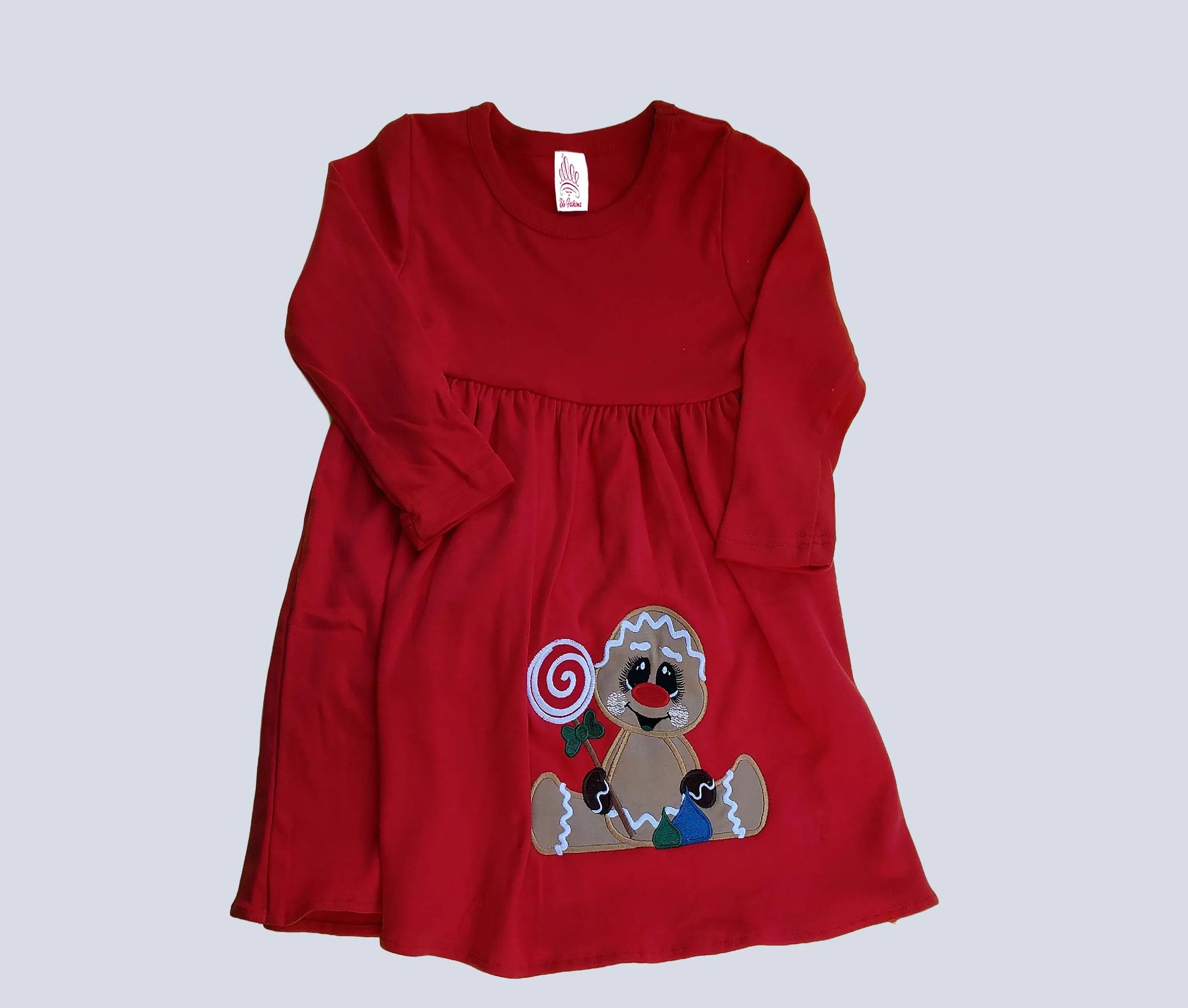 Gingerbread Christmas dress, Long Sleeve Christmas Baby Girls Dress,  Red Gingerbread  Christmas Girl Dress,  Knit Girls dress,