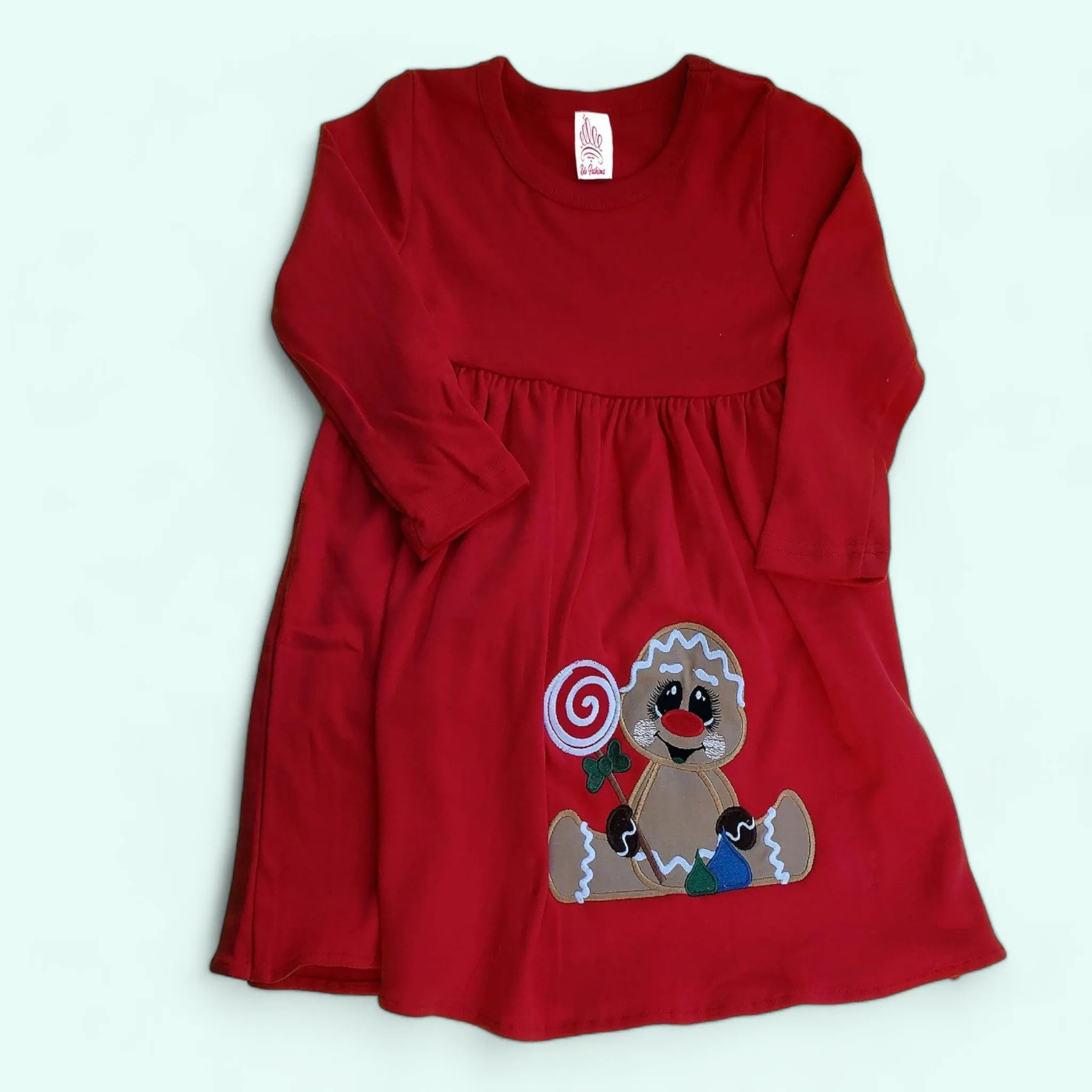 Gingerbread Christmas dress, Long Sleeve Christmas Baby Girls Dress,  Red Gingerbread  Christmas Girl Dress,  Knit Girls dress,