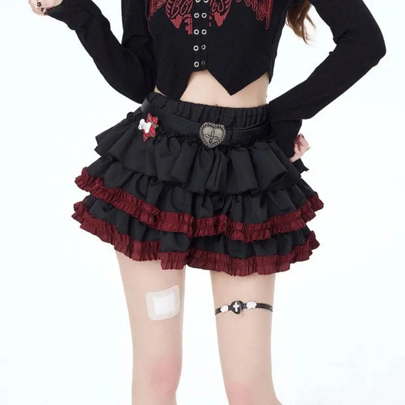 Girlary Y2k Gothic Mini Skirts Women Punk Vintage Sexy Ruffle Skirt Harajuku Layered Patchwork Grunge A-line Short Skirt Street