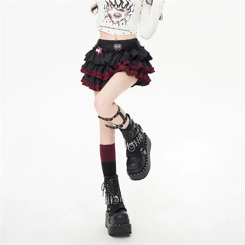 Girlary Y2k Gothic Mini Skirts Women Punk Vintage Sexy Ruffle Skirt Harajuku Layered Patchwork Grunge A-line Short Skirt Street