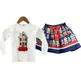 Girls Christmas Skirt Set Navy Blue