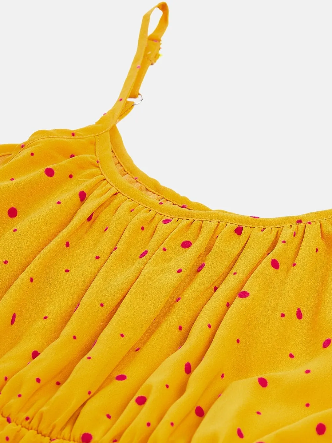 Girls Mustard Flock Georgette Strappy Dress