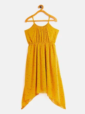 Girls Mustard Flock Georgette Strappy Dress