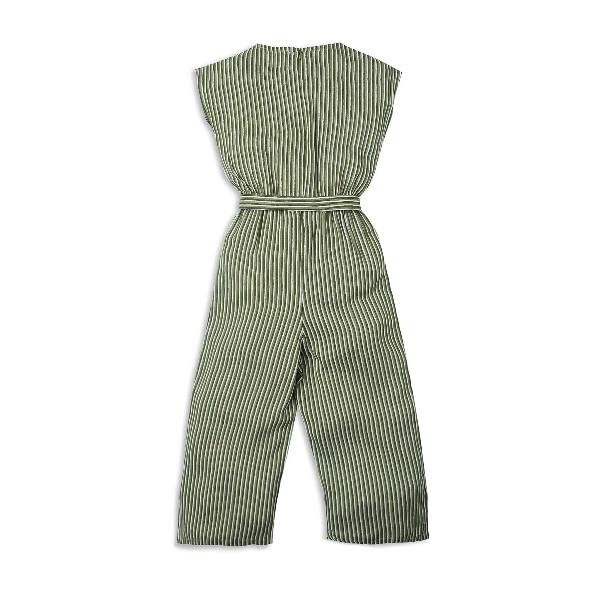 Girl's Regular Fit Striped Jumpsuit