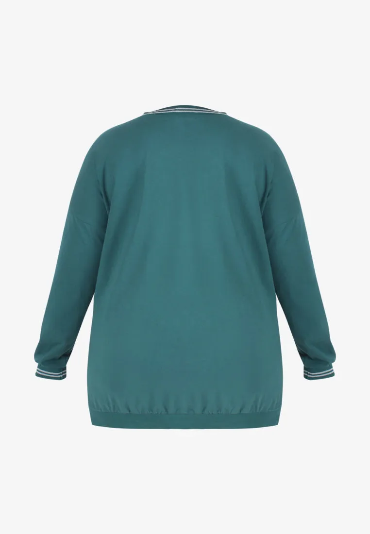 Glimmer Bling Hem Long Sleeve Jumper - Dark Green