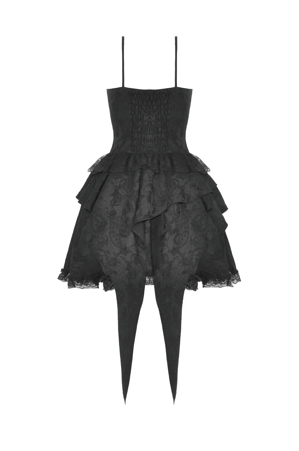 Gothic Black Lace Dress with Straps and Layered Skirt