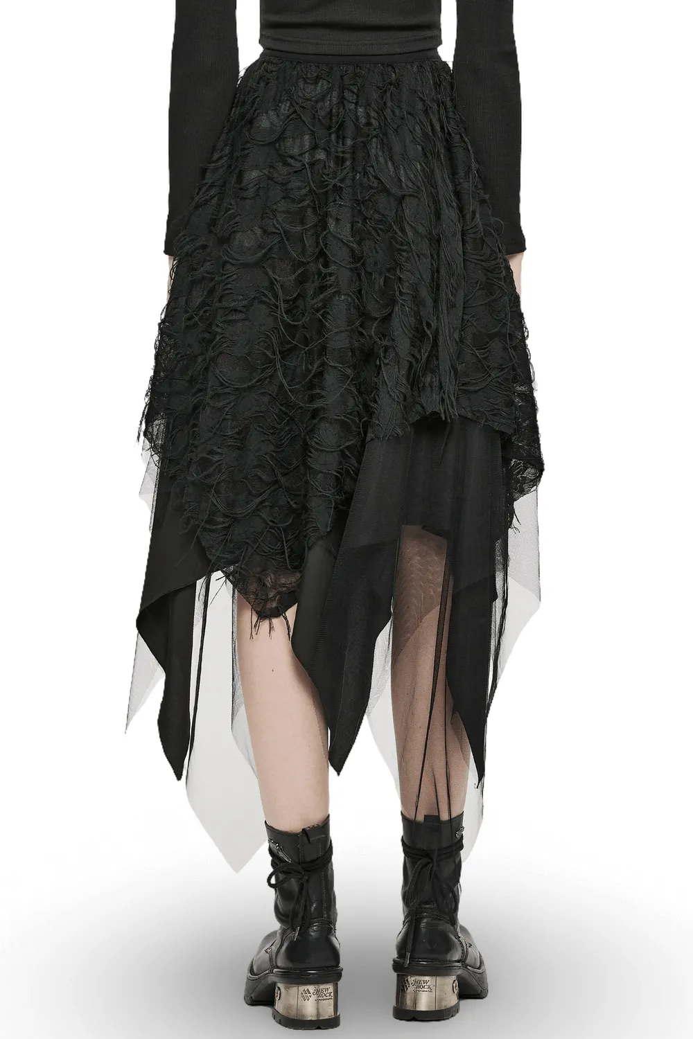 Gothic Ripped Butterfly Asymmetrical Mesh Skirt