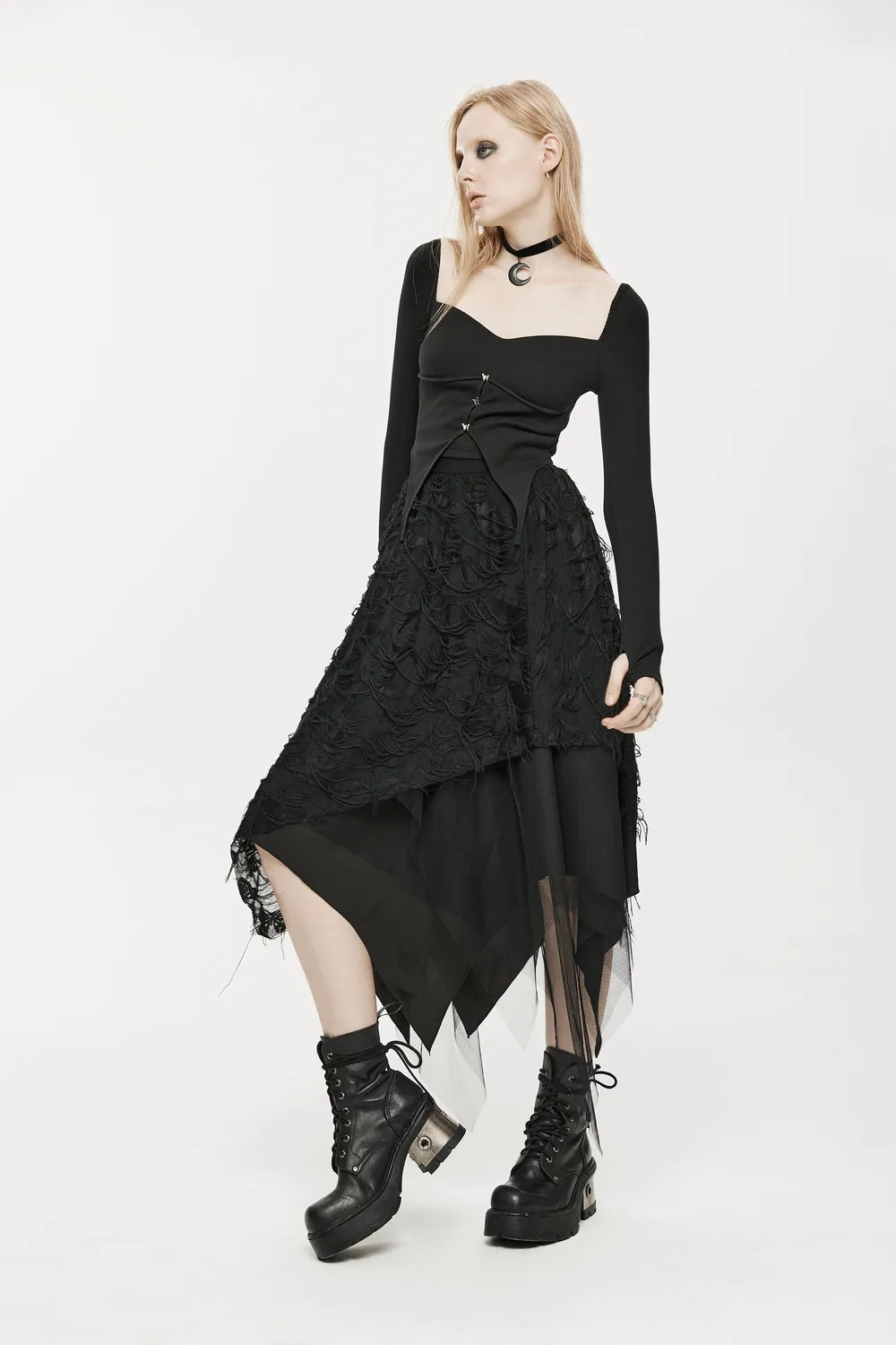 Gothic Ripped Butterfly Asymmetrical Mesh Skirt