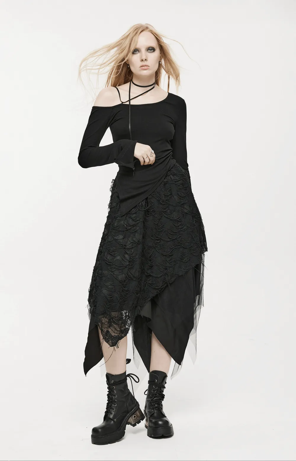 Gothic Ripped Butterfly Asymmetrical Mesh Skirt