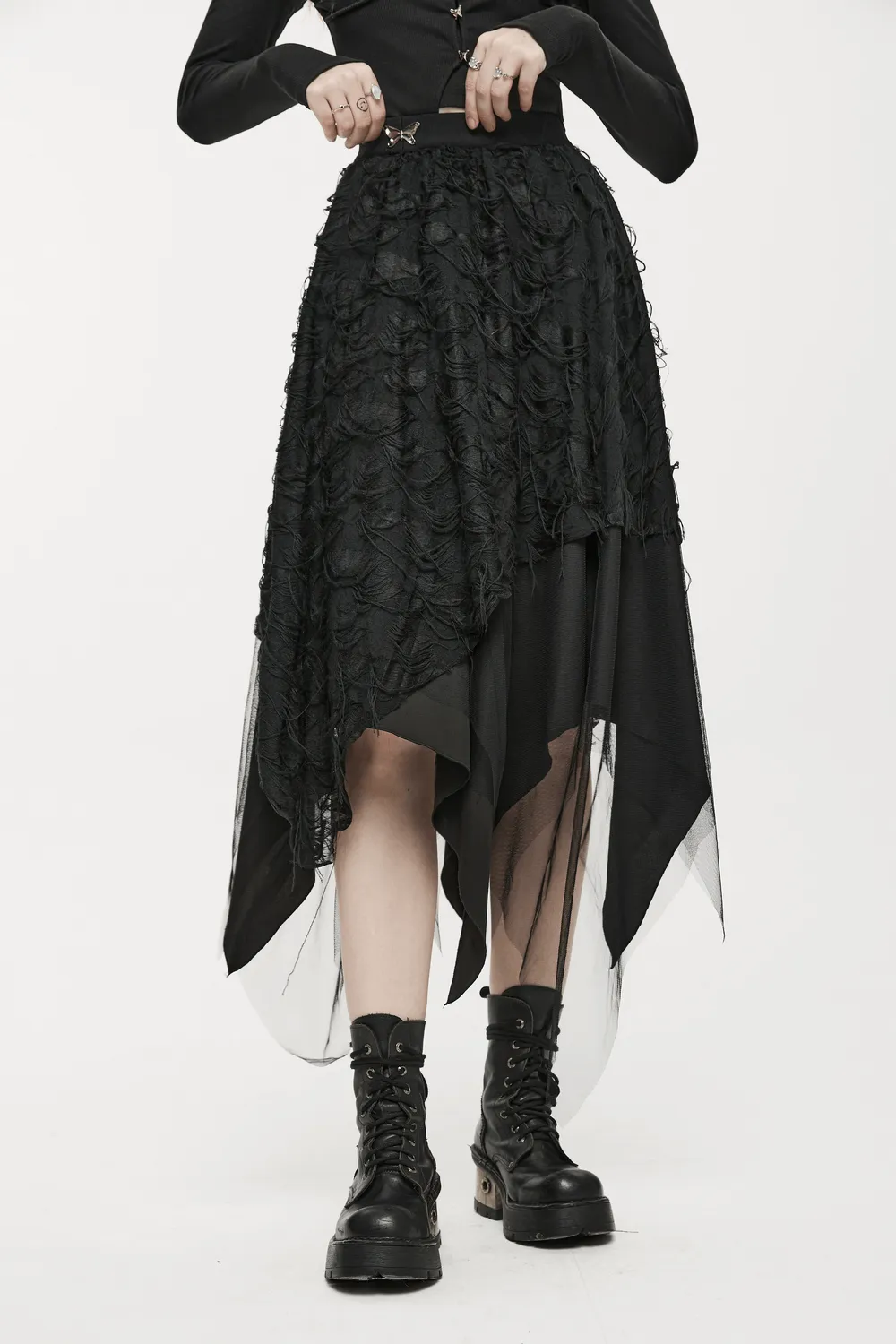 Gothic Ripped Butterfly Asymmetrical Mesh Skirt