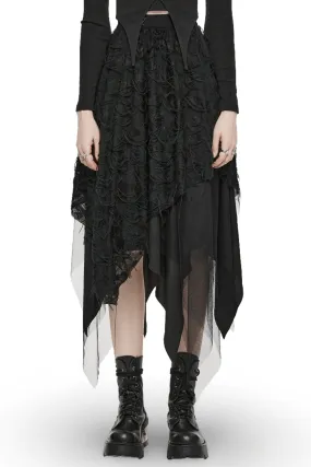 Gothic Ripped Butterfly Asymmetrical Mesh Skirt