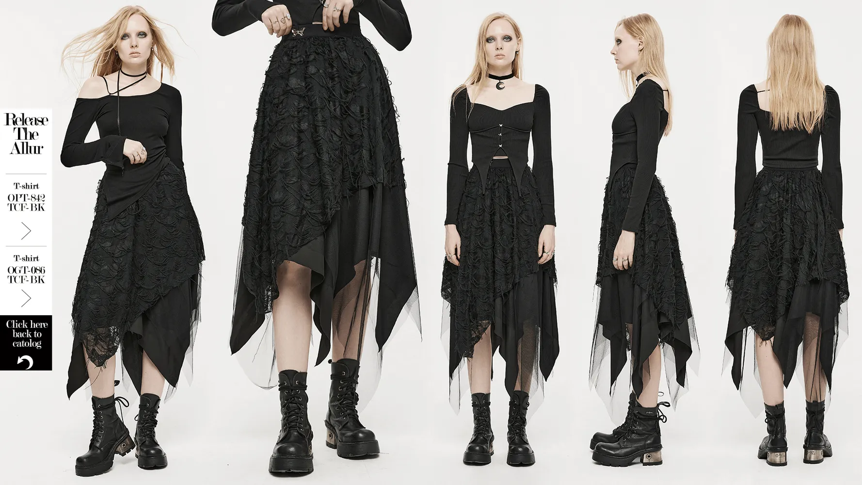 Gothic Ripped Butterfly Asymmetrical Mesh Skirt