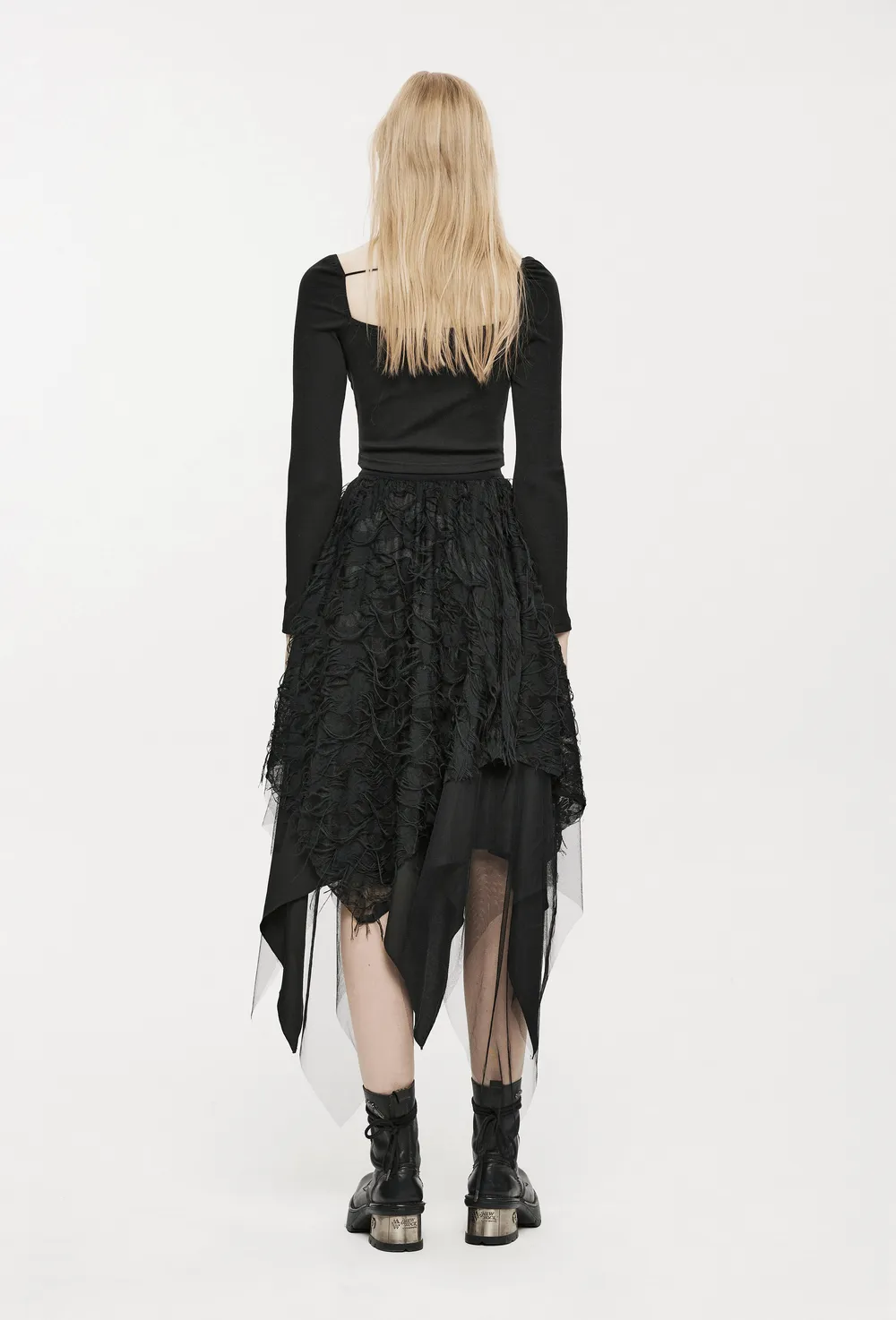 Gothic Ripped Butterfly Asymmetrical Mesh Skirt