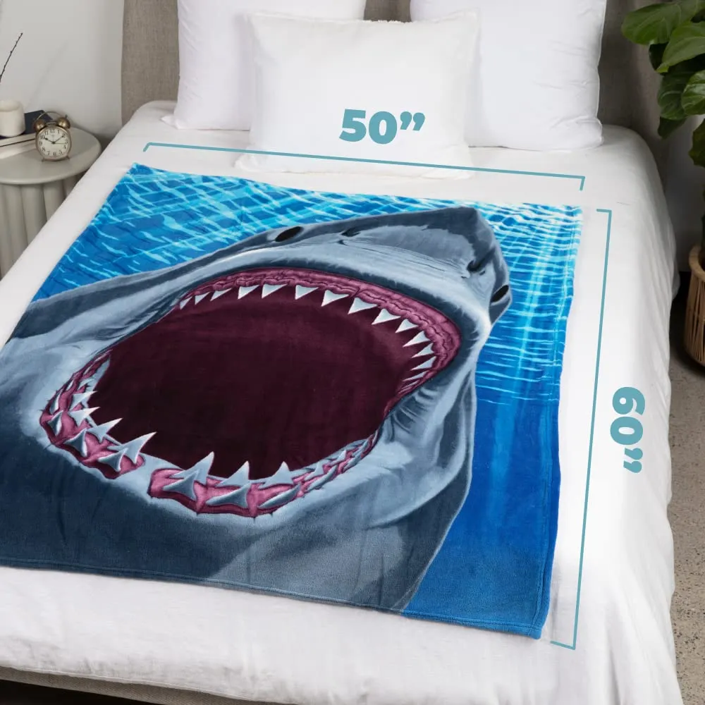 Great White Shark Fleece Blanket For Bed, 50" X 60" Jaws Fleece Throw