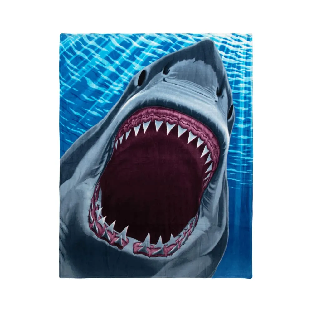 Great White Shark Fleece Blanket For Bed, 50" X 60" Jaws Fleece Throw