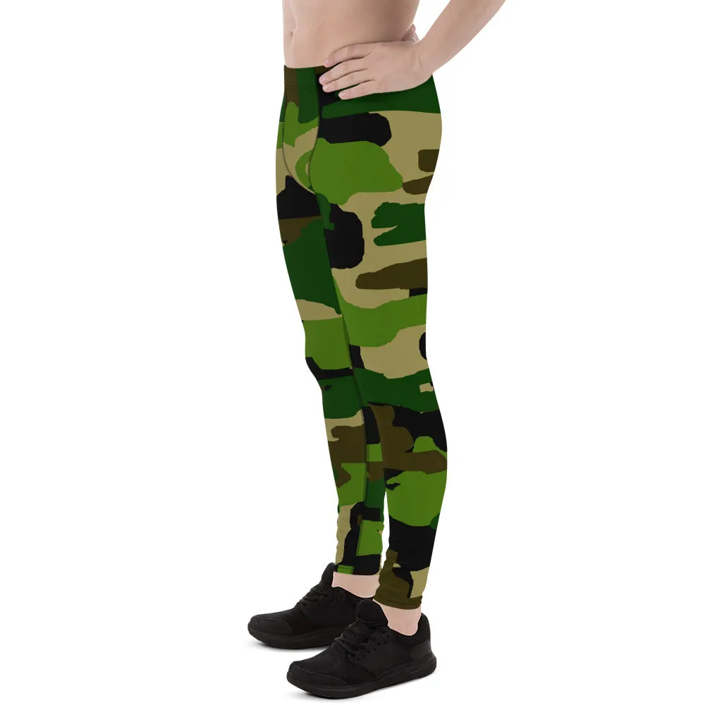 Green Camo Best Army Meggings, Camouflaged Army Printed Men's Leggings Compression Run Tights- Made in USA/EU