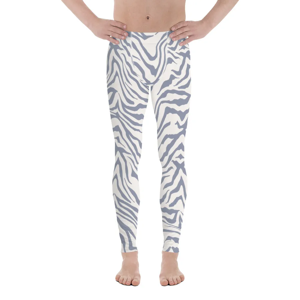 Grey Zebra Print Men's Leggings, Zebra Striped Print Designer Running Compression Tights For Men - Made in USA/EU/MX