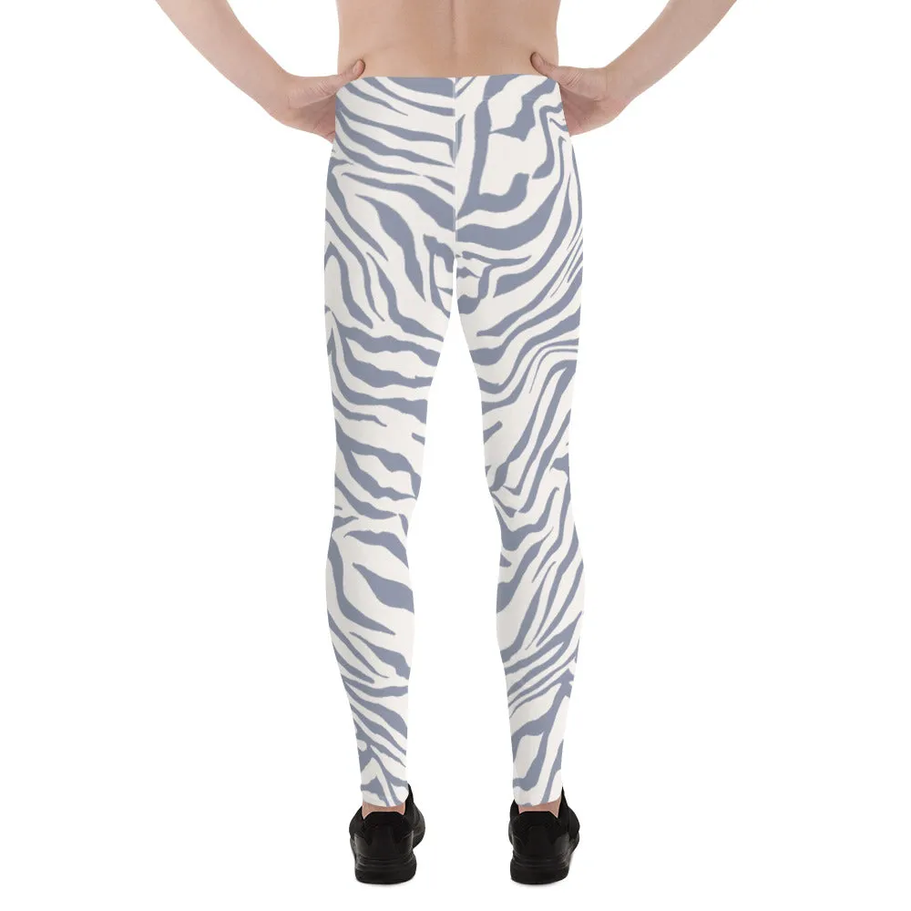 Grey Zebra Print Men's Leggings, Zebra Striped Print Designer Running Compression Tights For Men - Made in USA/EU/MX