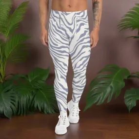 Grey Zebra Print Men's Leggings, Zebra Striped Print Designer Running Compression Tights For Men - Made in USA/EU/MX