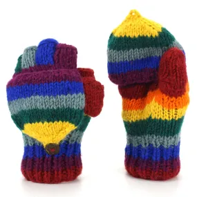 Hand Knitted Wool Shooter Gloves - Rainbow Stripe