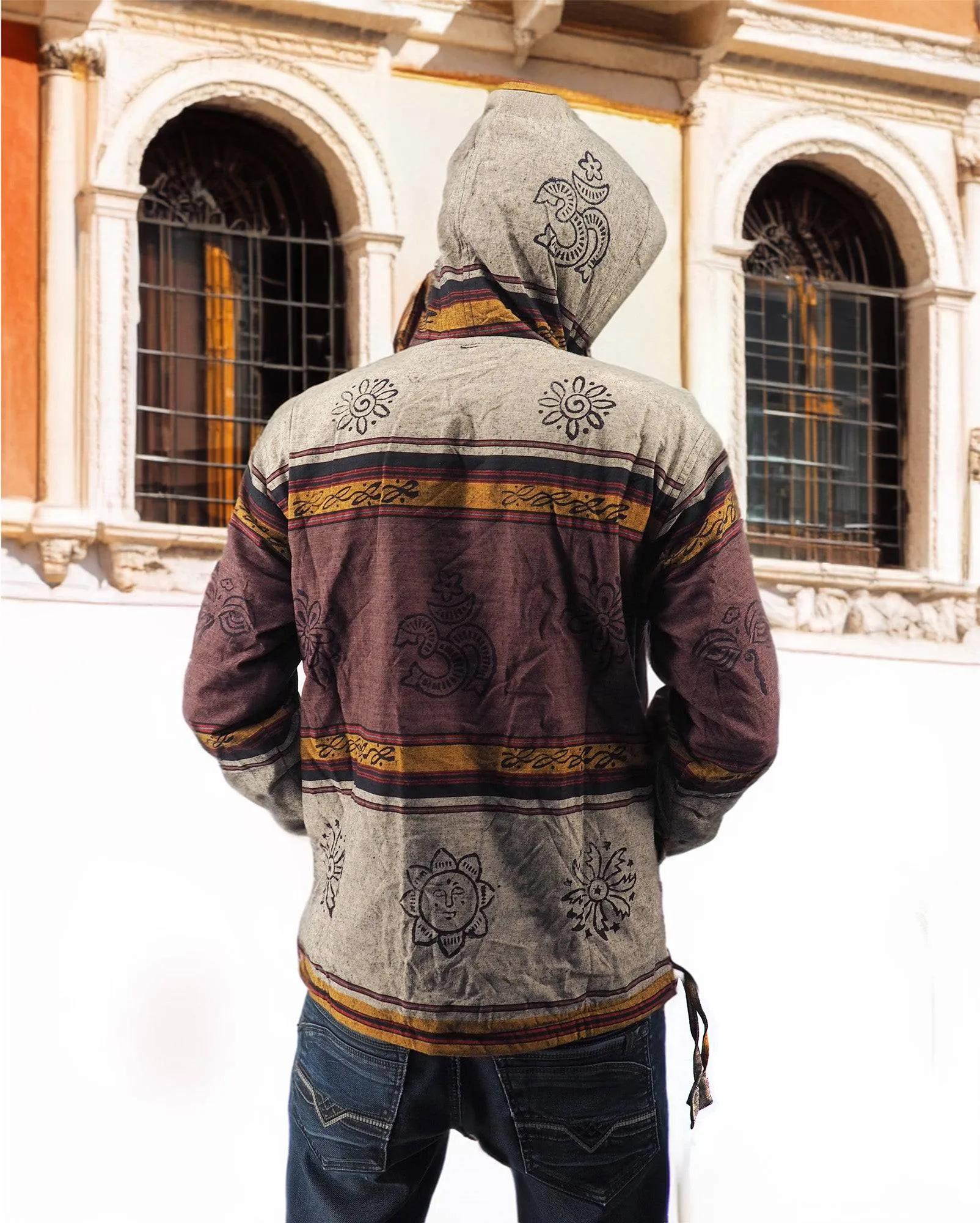 Handmade Casual Boho Cotton Fleece Lined Unisex Jackets Hoodies Size S-M-L-XL- Brown Gray Tones