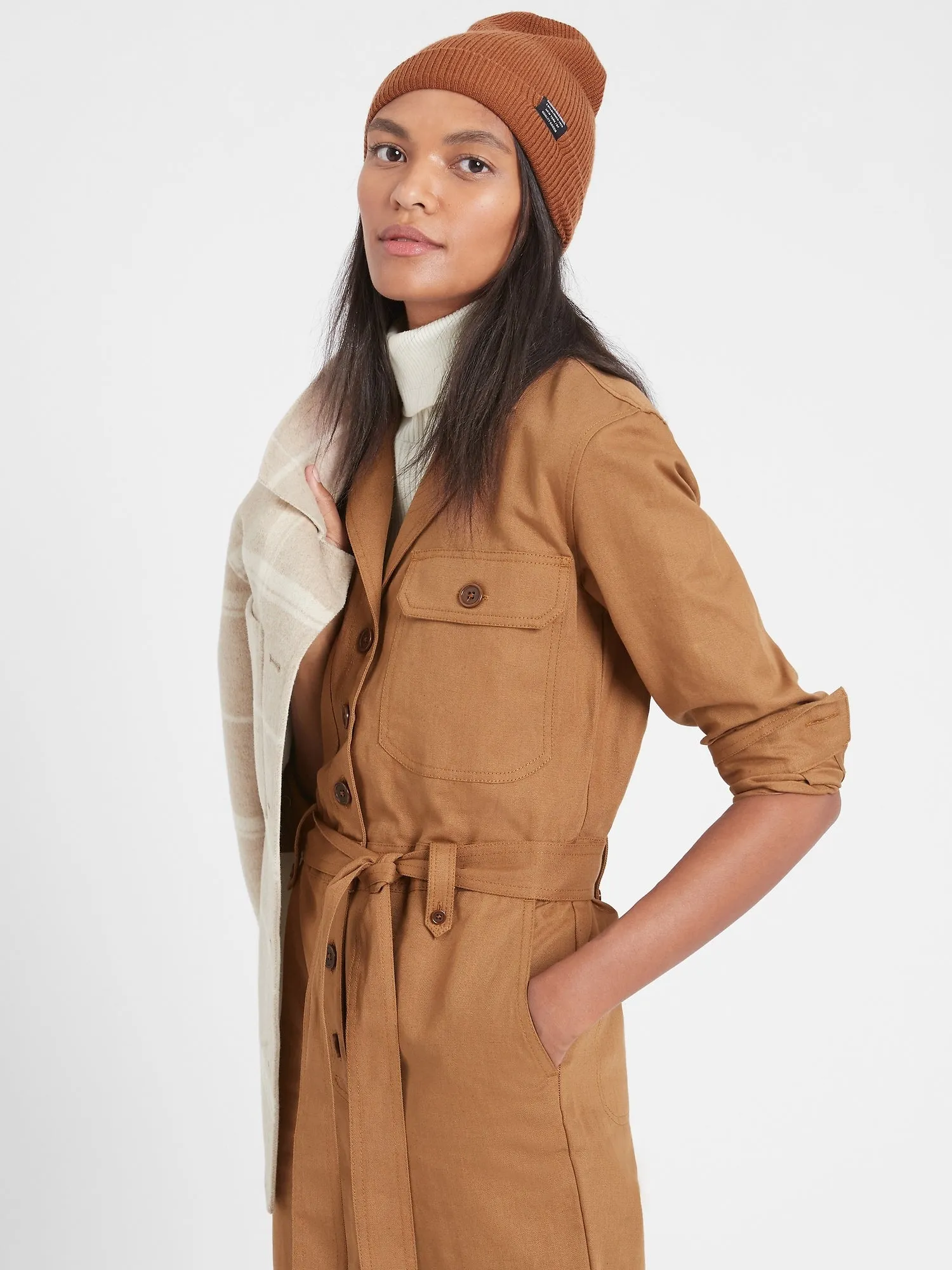 Heritage Cotton-Linen Cropped Jumpsuit in Camel