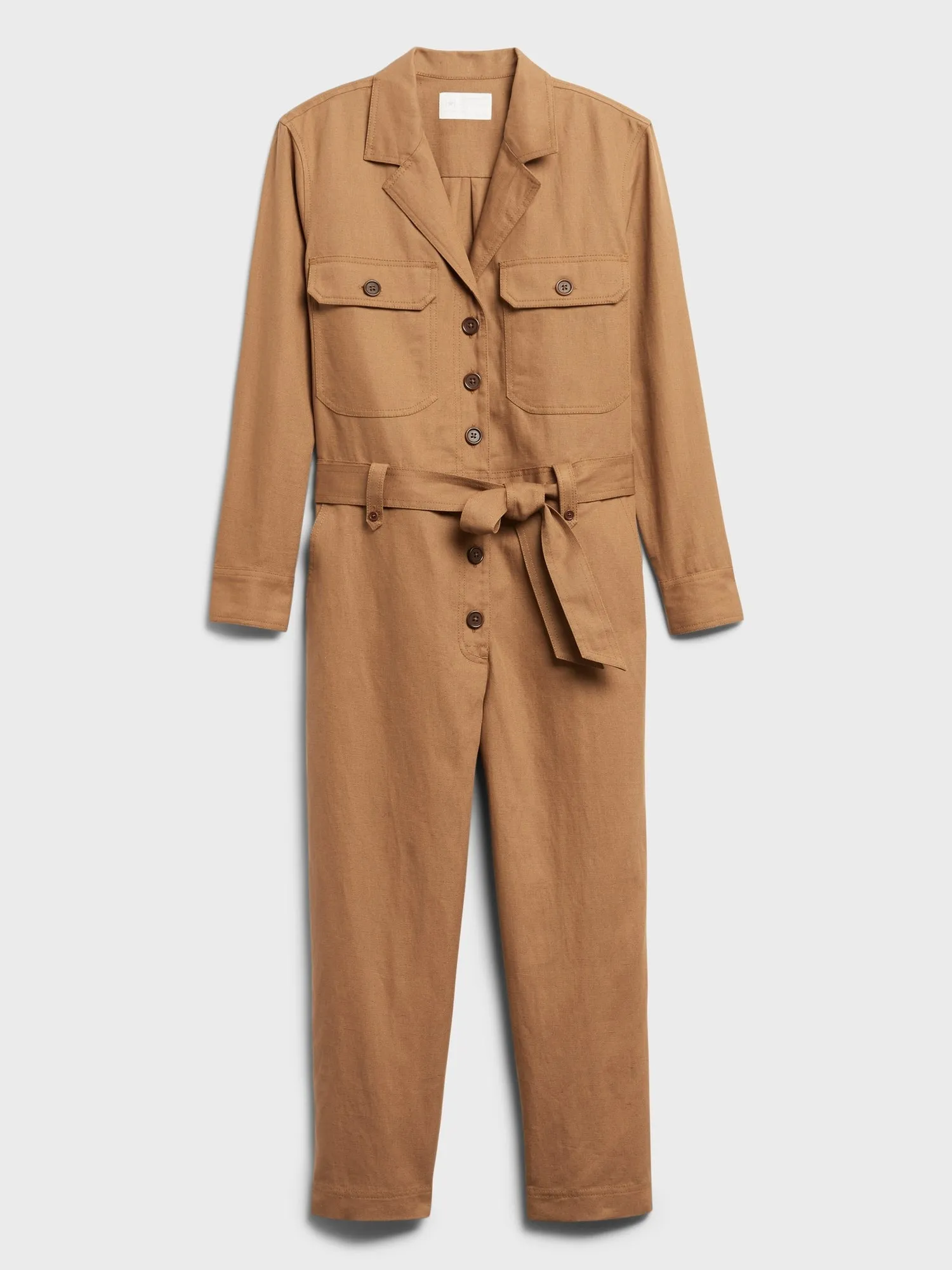 Heritage Cotton-Linen Cropped Jumpsuit in Camel