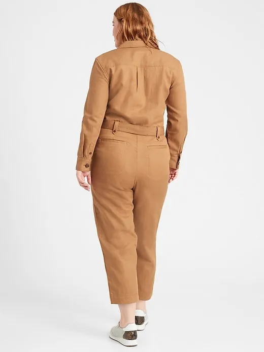 Heritage Cotton-Linen Cropped Jumpsuit in Camel