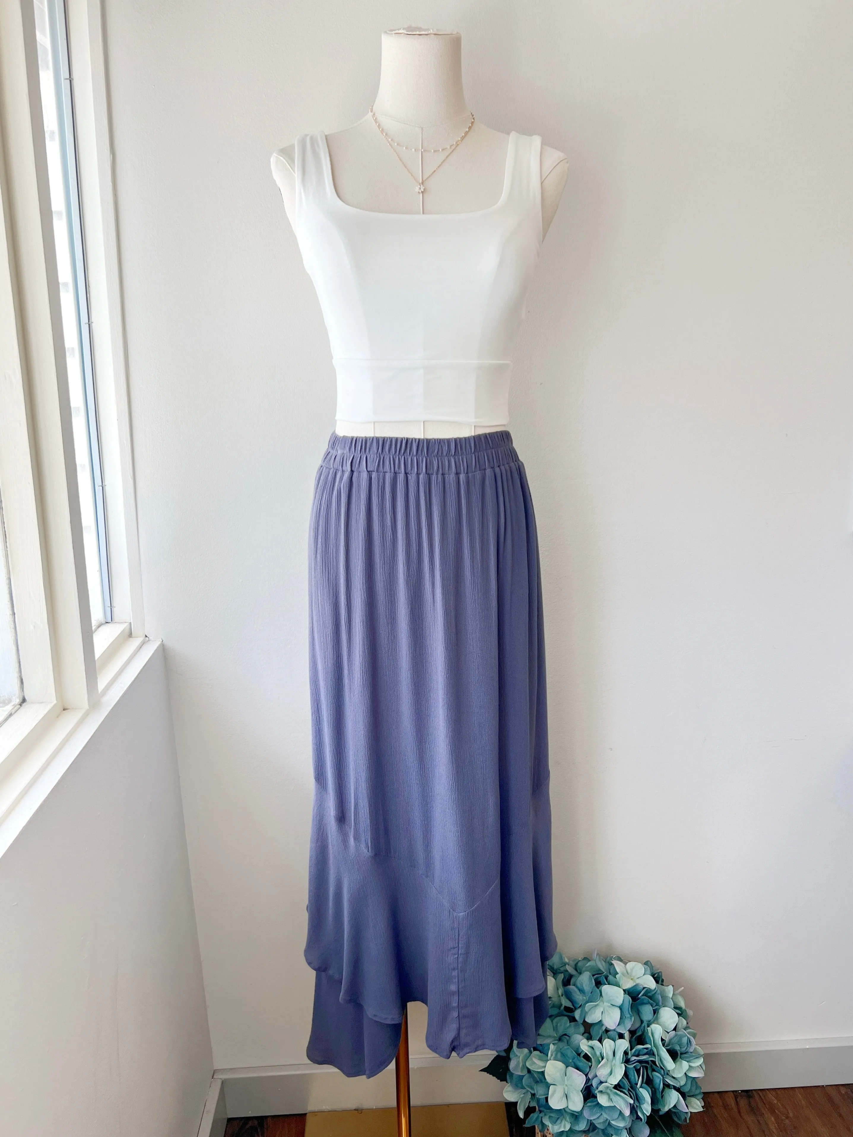 Hi-Low Ruffle Maxi Skirt (2 colors)