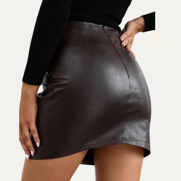 High Waisted Vegan Leather Mini Skirt