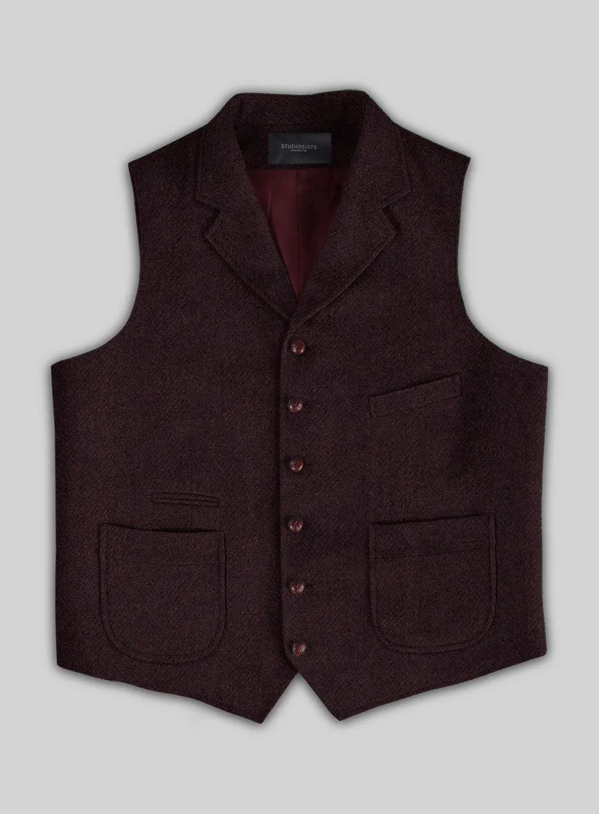 Highlander Heavy Wine Herringbone Tweed Hunting Vest