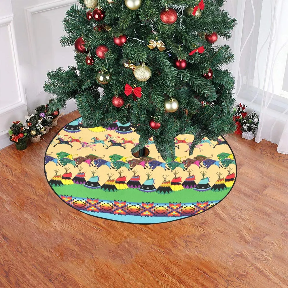 Horses and Buffalo Ledger Torquoise Christmas Tree Skirt 47" x 47"