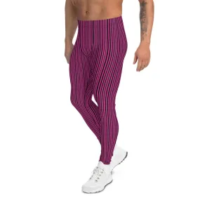 Hot Pink Striped Men's Leggings, Modern Designer Meggings Running Tights-Made in USA/EU/MX