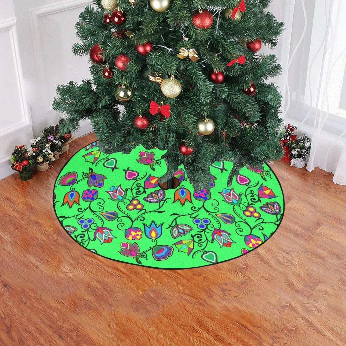 Indigenous Paisley - Green Christmas Tree Skirt 47" x 47"