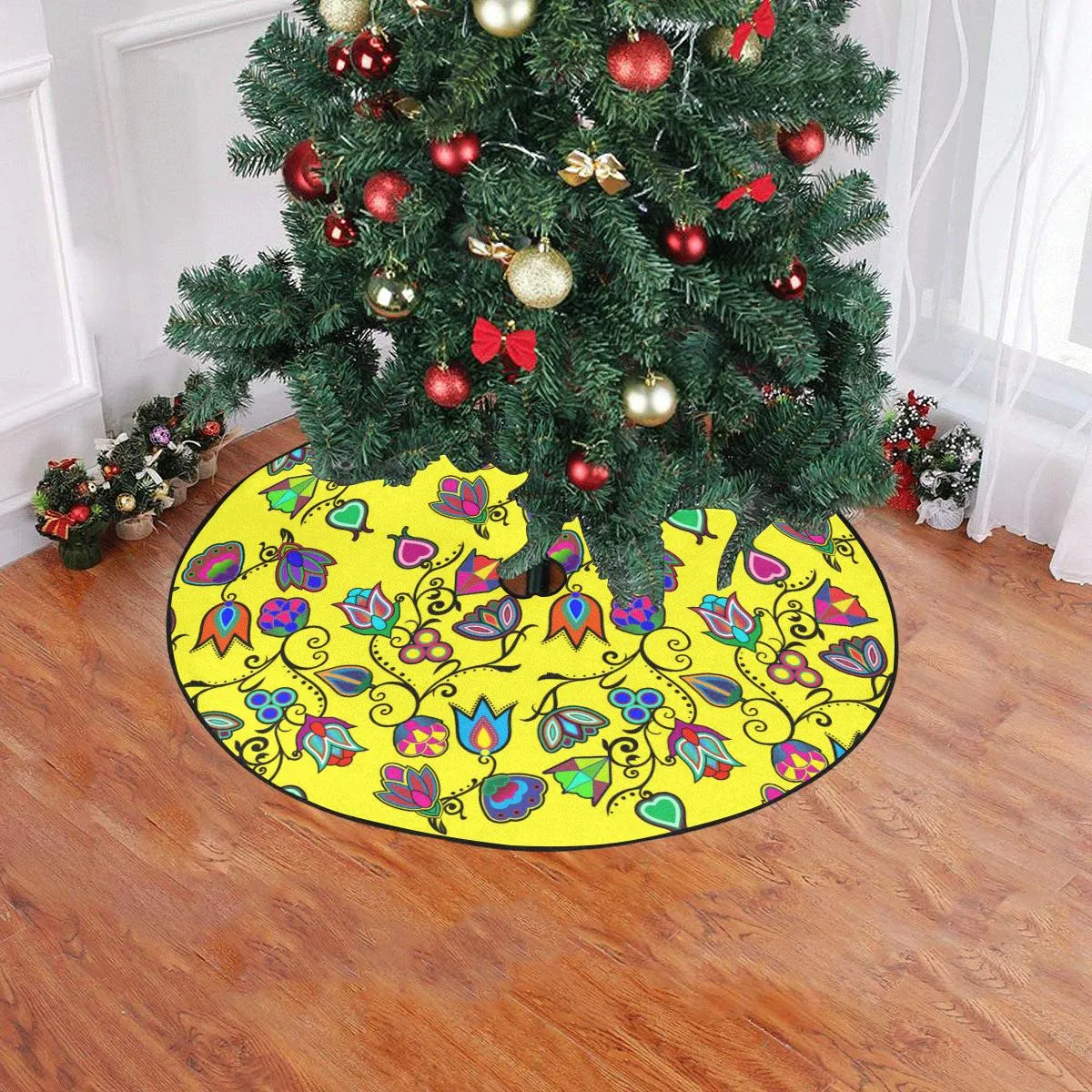 Indigenous Paisley - Yellow Christmas Tree Skirt 47" x 47"