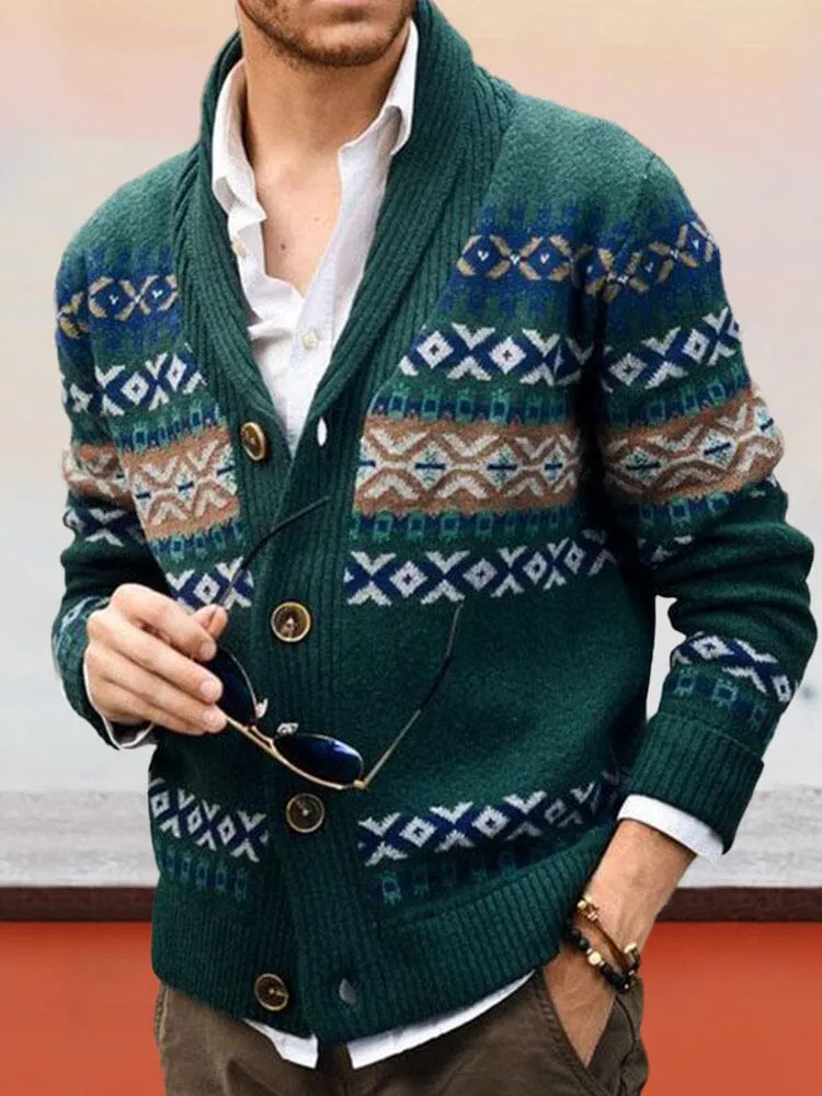 Knitted cardigan long-sleeved jacquard sweater