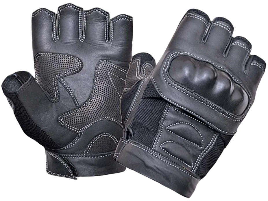 Knuckled Fingerless Leather Riding Gloves