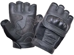 Knuckled Fingerless Leather Riding Gloves