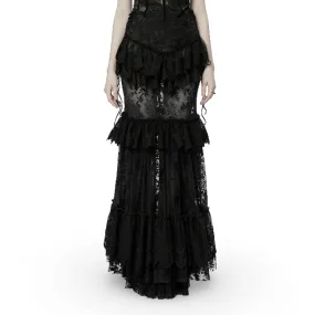 Lace-Adorned Flocking Gothic Full-Length Transparent Skirt