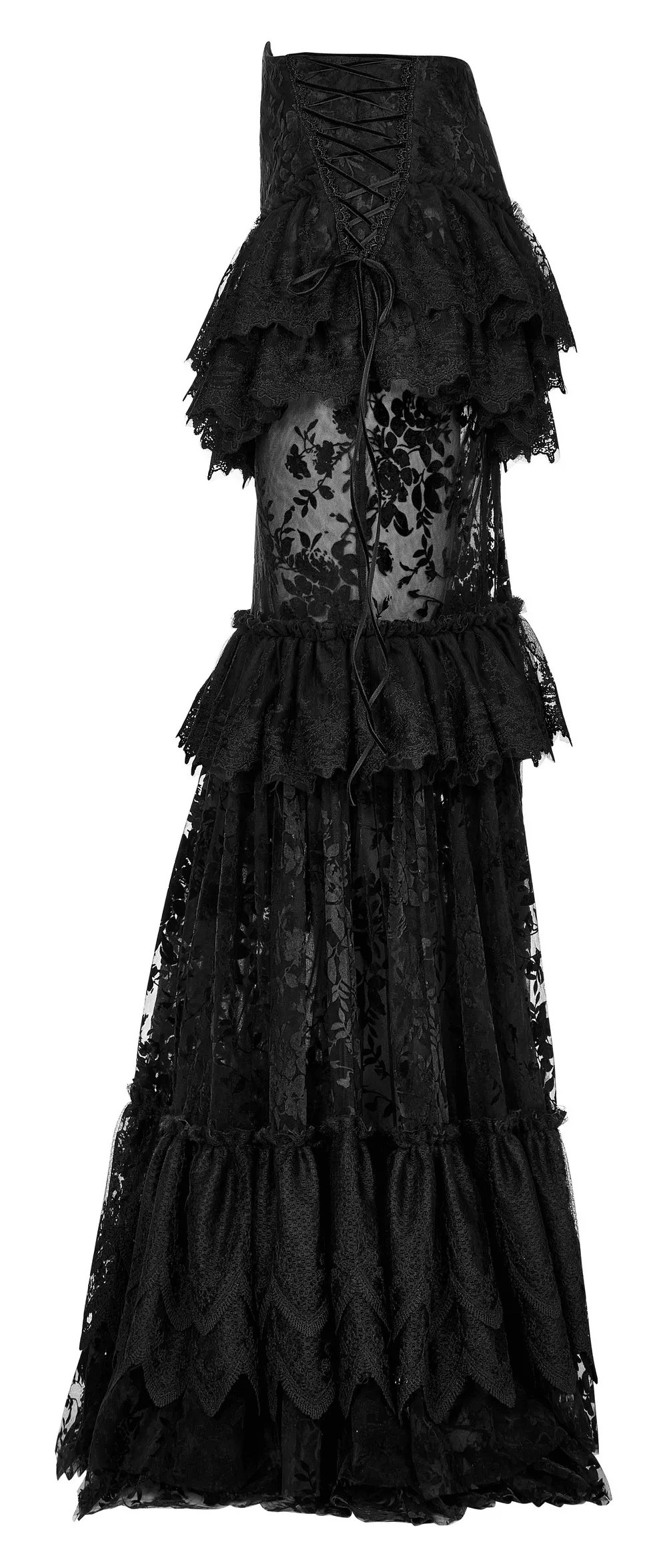 Lace-Adorned Flocking Gothic Full-Length Transparent Skirt