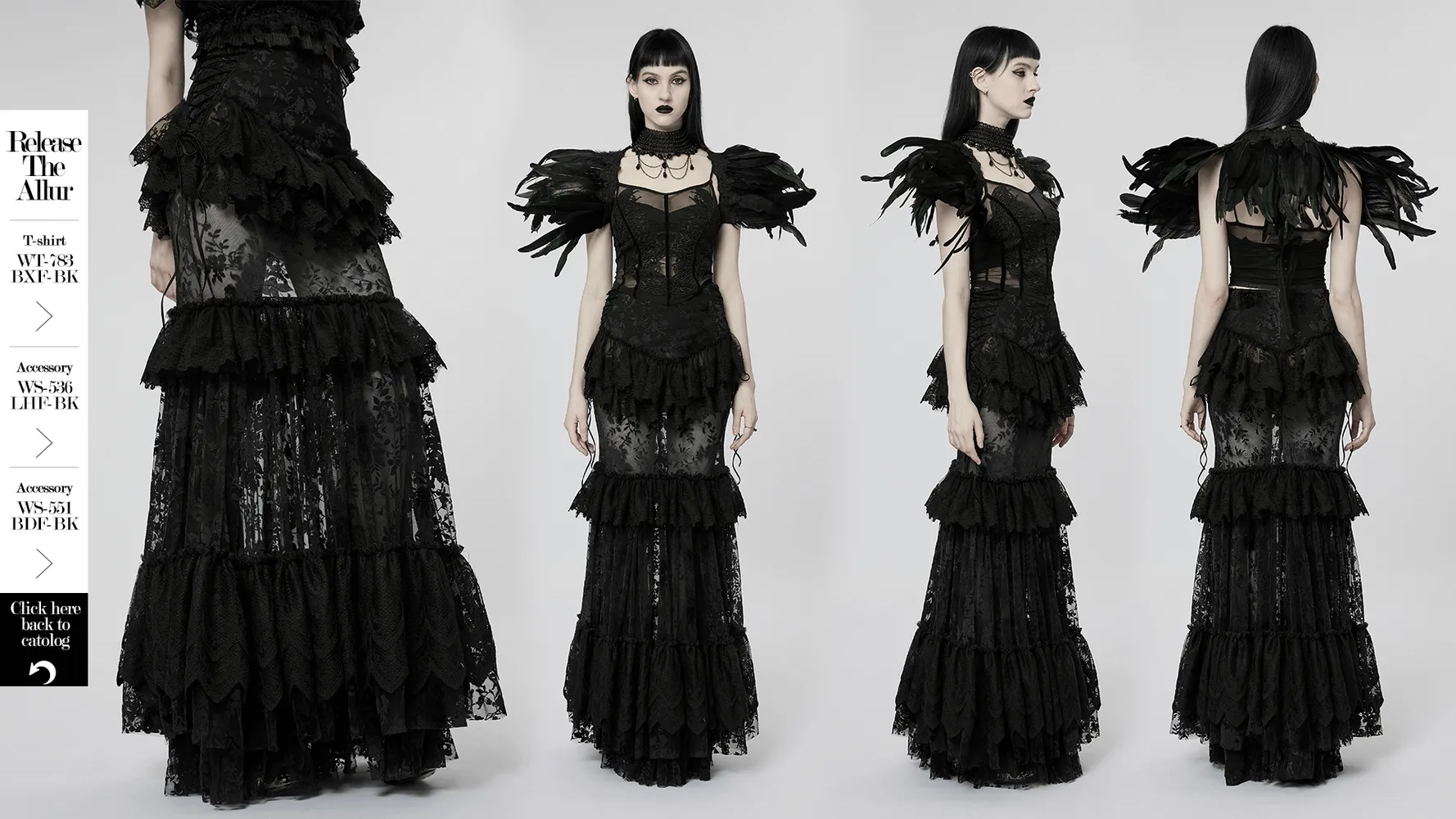 Lace-Adorned Flocking Gothic Full-Length Transparent Skirt