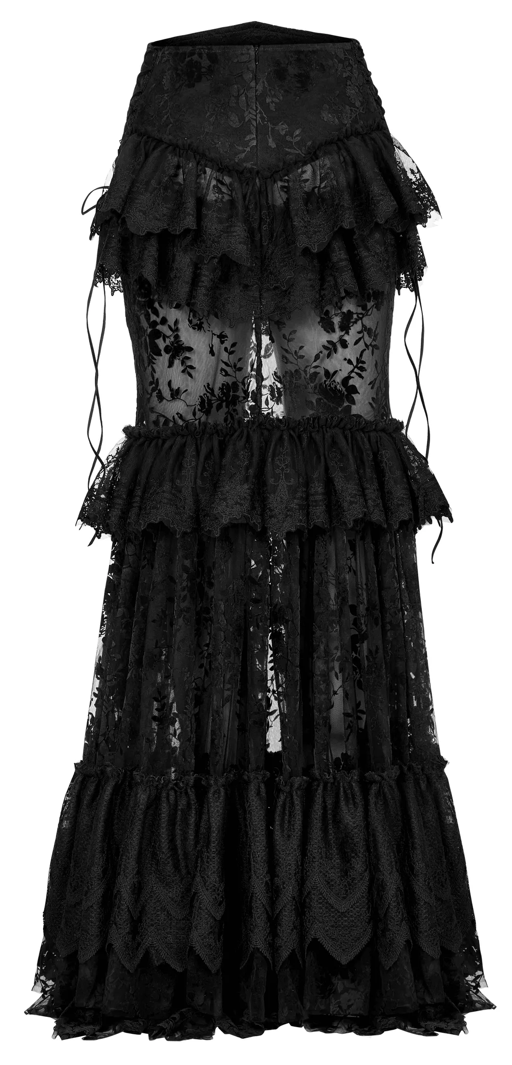 Lace-Adorned Flocking Gothic Full-Length Transparent Skirt