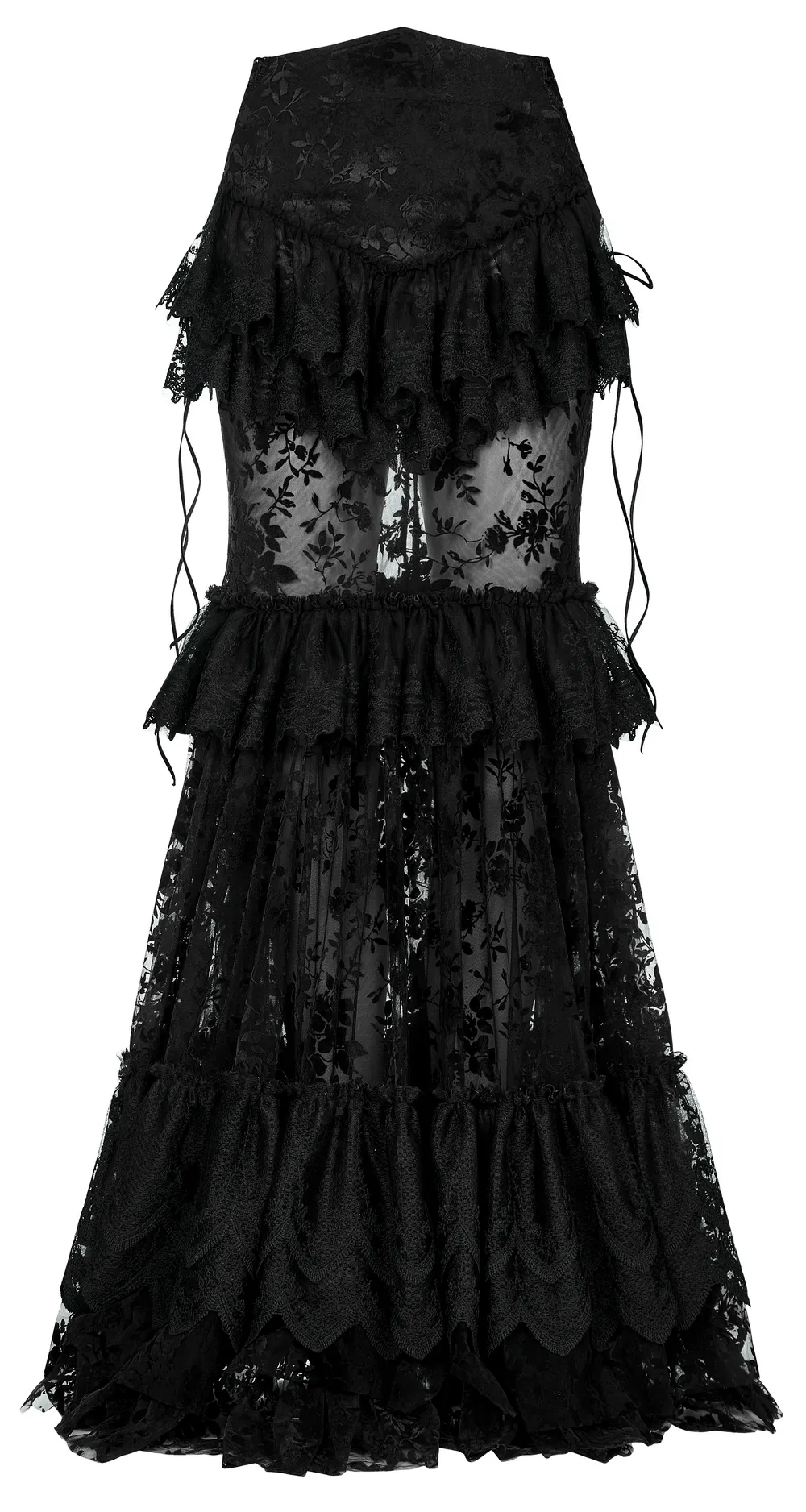 Lace-Adorned Flocking Gothic Full-Length Transparent Skirt