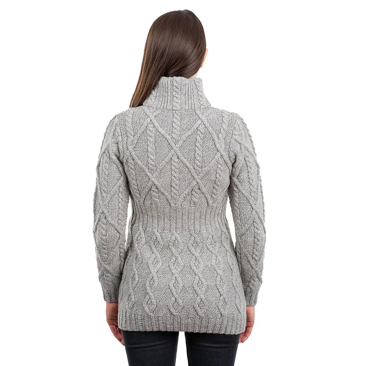 Ladies Merino Knit Irish Zip Aran Cardigan