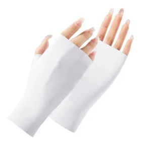 Ladies Sunscreen Gloves Half Finger Ice Silk Gloves,Style: Linked Finger(White)