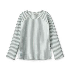 Liewood Noah Seersucker Swim T-shirt with Longsleeves | Y/D Stripe: Sea Blue/White