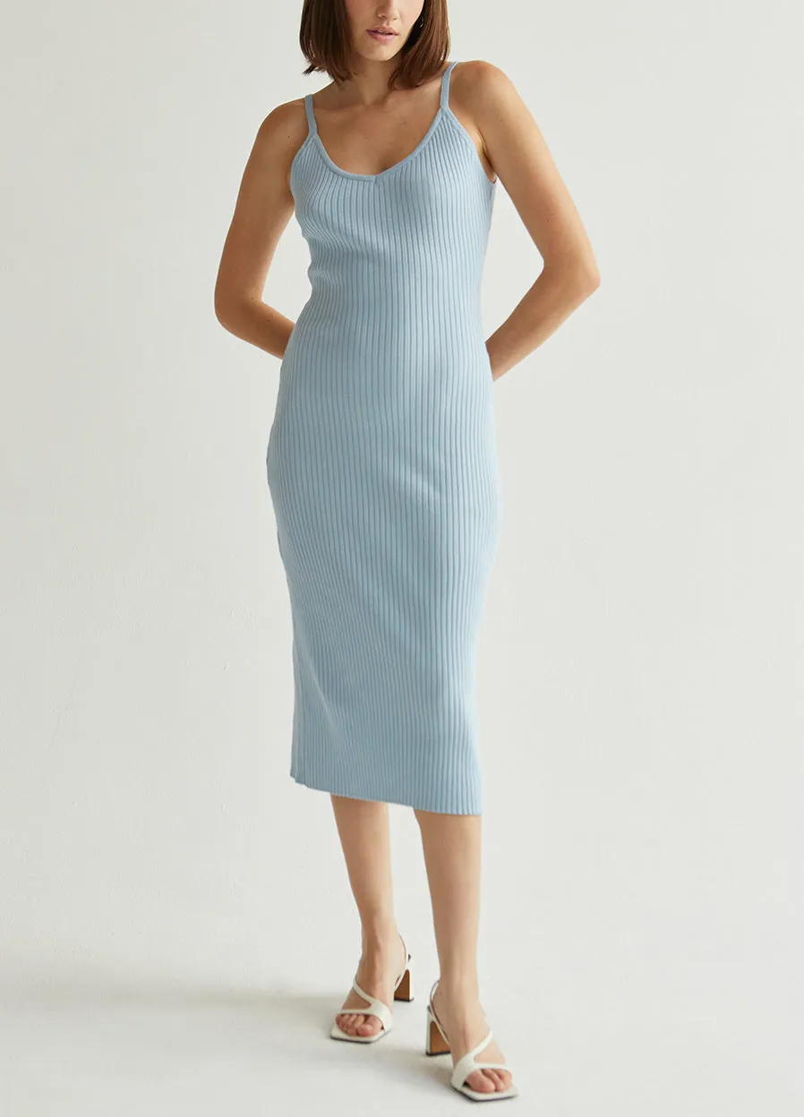 Light Blue Knit Midi Dress