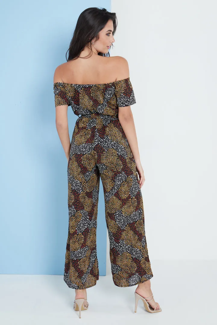 Lilura London Multi Spot Print Bardot Culotte Jumpsuit