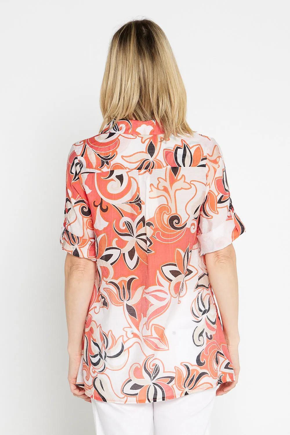 Linderman Cotton Shirt - Orange Jacobean Print