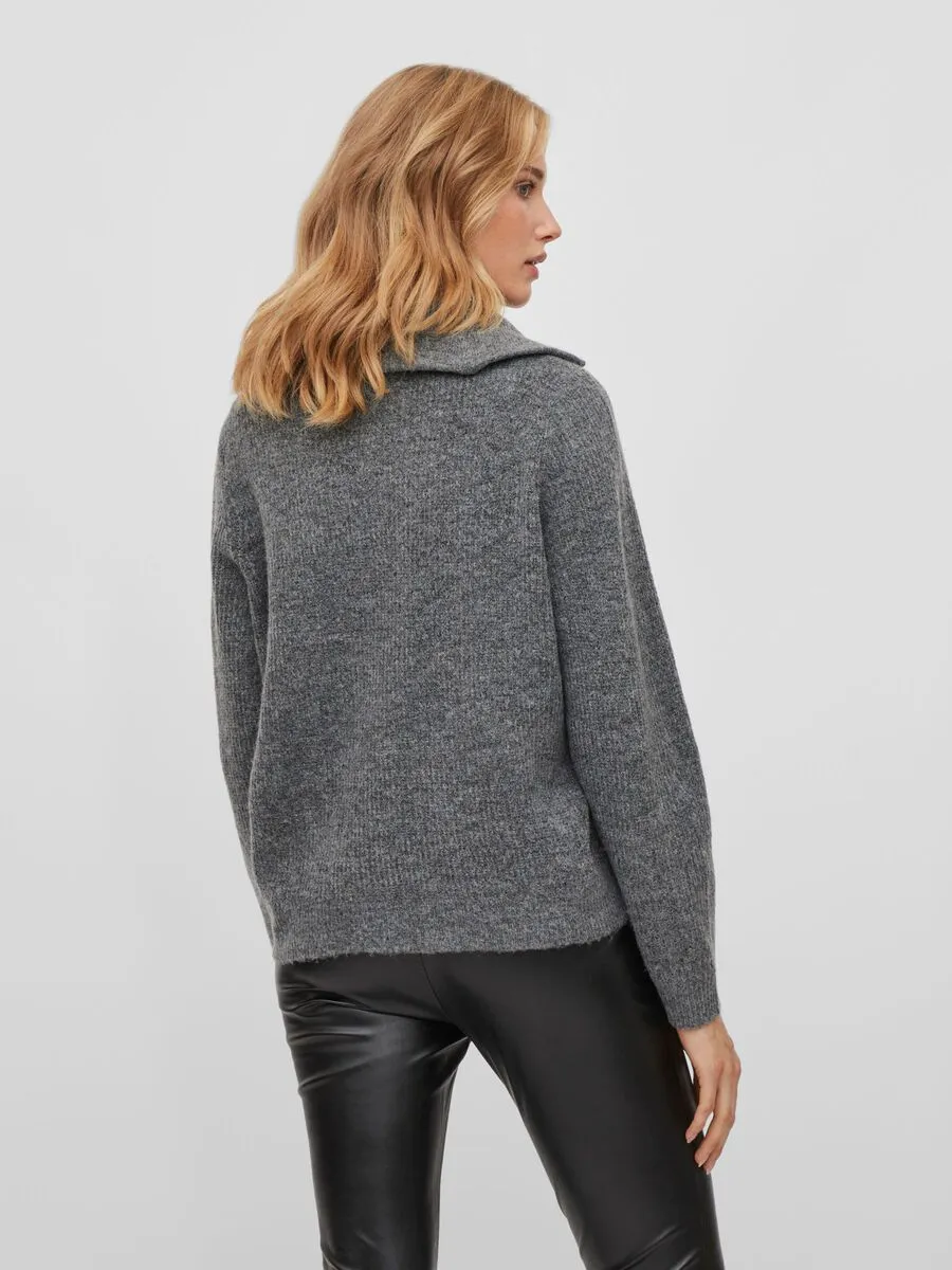 Mathilda Zip Neck Jumper (Medium Grey Melange)